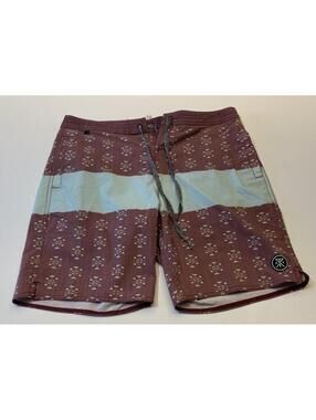 Roark Revival Board Shorts Men's 30 Maroon Light Blue Patterned Swim 9961